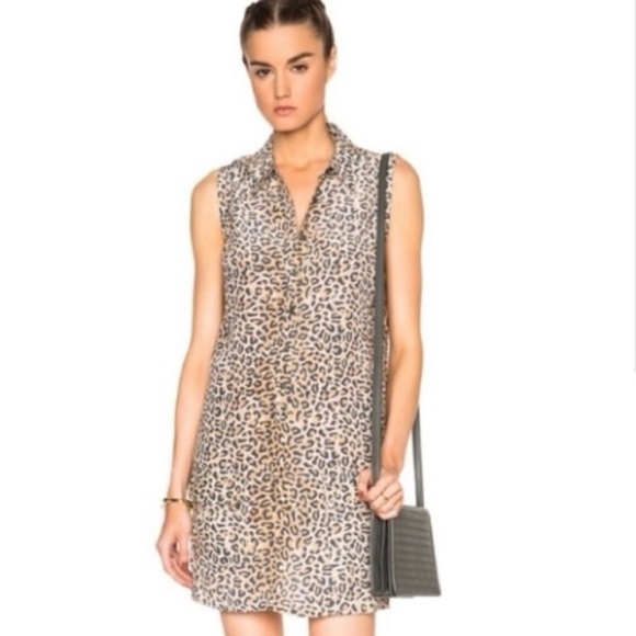 BeachLunchLounge Tan Cream Sleeveless Leopard Button Front Shirt Dress, Size S - Picture 1 of 11